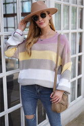 Gestreifter Pullover mit Rundhalsausschnitt, gestrickt